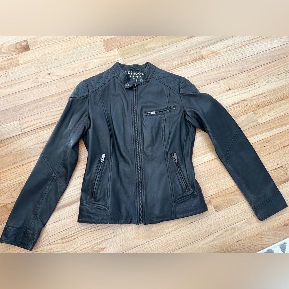 Bod & Christensen Leather Jacket Zip Moto Biker Motorcycle Neutral Black S